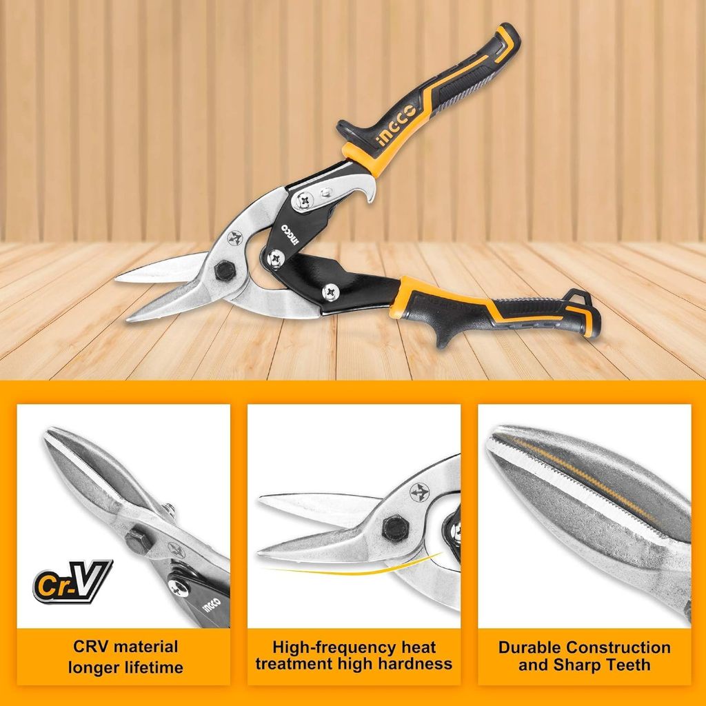 Bộ 3 Kéo Cắt Tole INGCO HTSNK0110, Tay Cầm TOTAL Mềm Hai Màu, Chiều Dài 250mm - Thép Carbon ≤1.2mm, Thép Không Gỉ ≤0.7mm