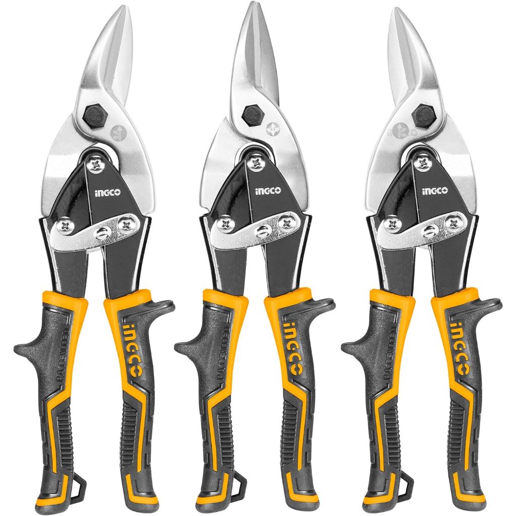 Bộ 3 Kéo Cắt Tole INGCO HTSNK0110, Tay Cầm TOTAL Mềm Hai Màu, Chiều Dài 250mm - Thép Carbon ≤1.2mm, Thép Không Gỉ ≤0.7mm