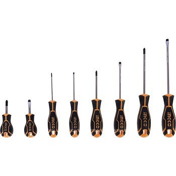 Bộ 8 tua vít INGCO HKSD0828 chất liệu crv, đuôi tròn, kích thước đa dạng gồm tua vít bake và tua vít dẹp - Thinksafe