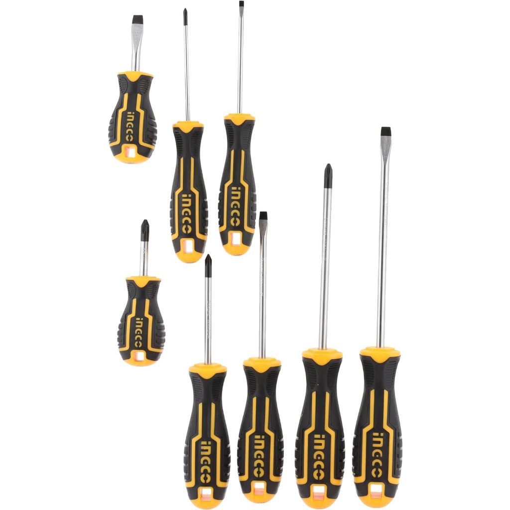 Bộ 8 tua vít INGCO HKSD0828 chất liệu crv, đuôi tròn, kích thước đa dạng gồm tua vít bake và tua vít dẹp - Thinksafe