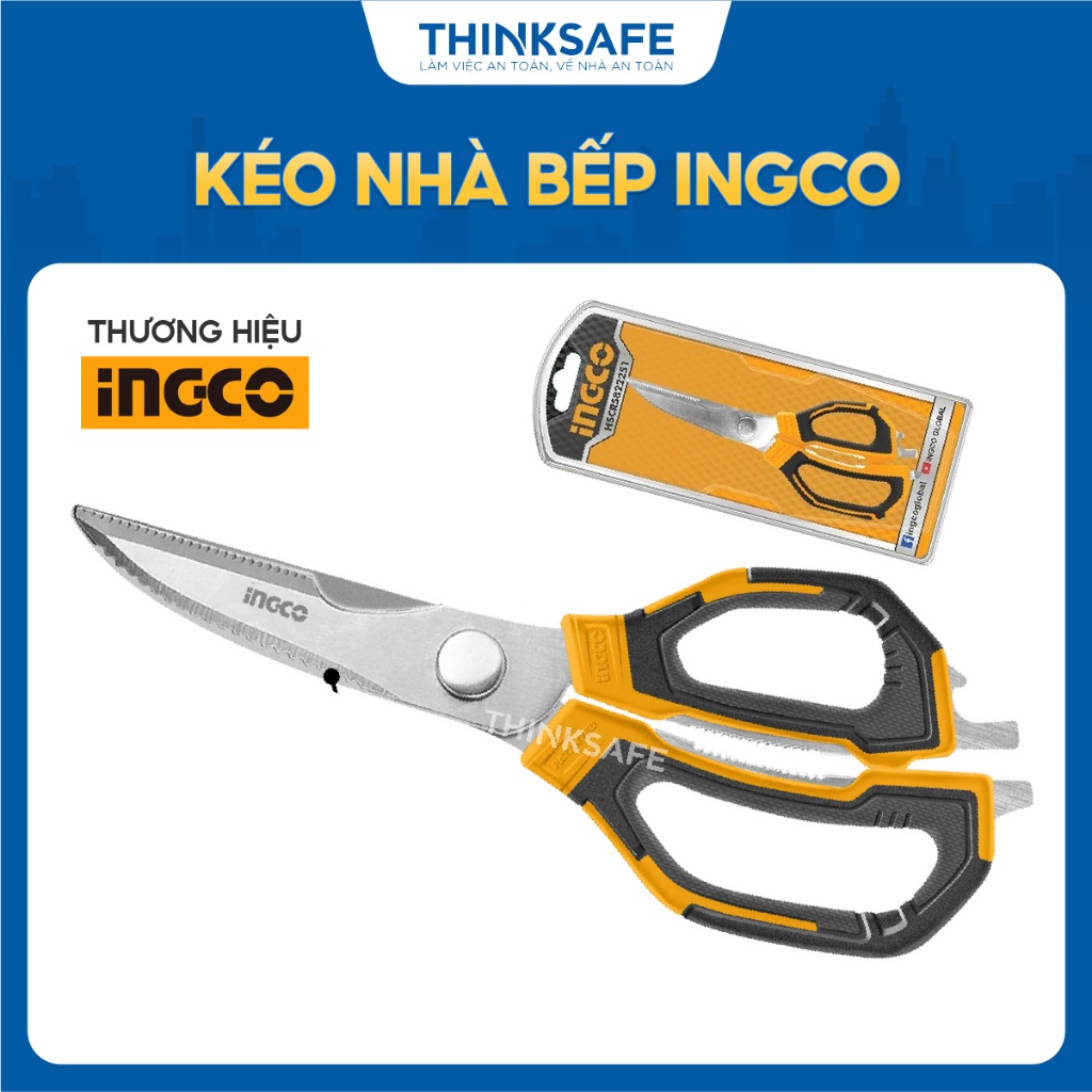 Kéo Nhà Bếp 225mm INGCO HSCRS822251 Thép Không Gỉ 3.0mm - Cắt, Khui, Bẻ Đai ốc, Mở Nắp Chai, Mở Hộp - Thinksafe