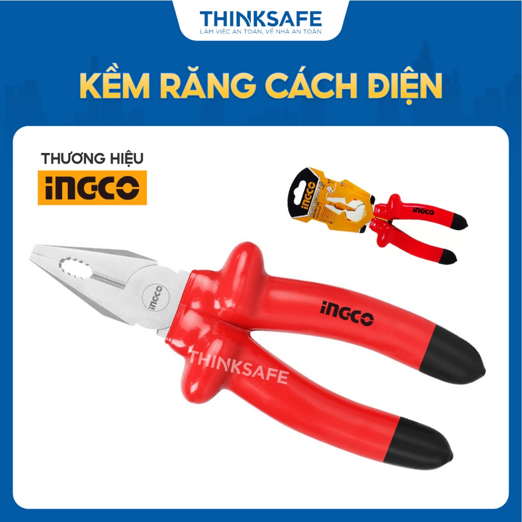 Kìm răng cách điện INGCO HICP01180 7 inch 8 inch - Tay cầm bọc nhựa chuyên dụng, cách điện 1000V - Thinksafe