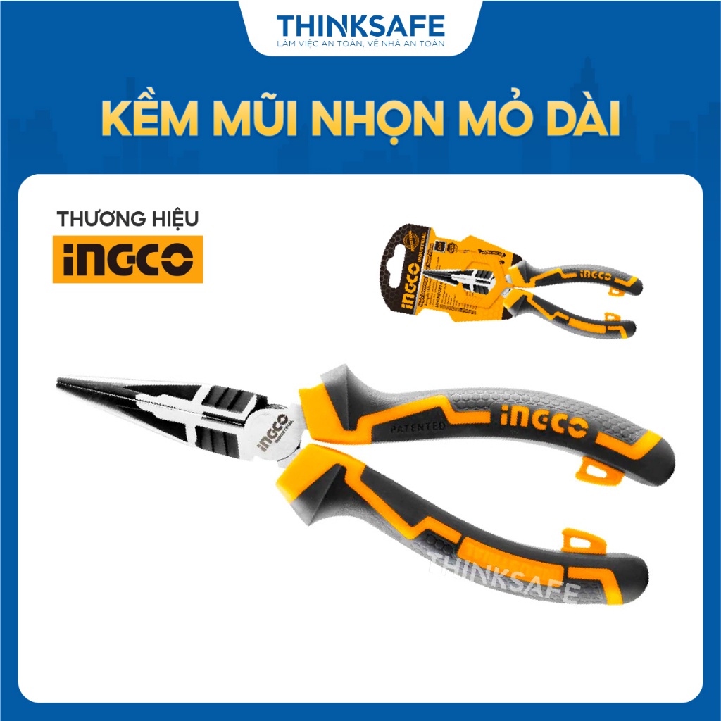 Kềm Mũi Nhọn Mỏ Dài INGCO HHLNP28160 6-8 inch, Thép CR-V, Tiết Kiệm 30% Sức Mạnh - Thinksafe