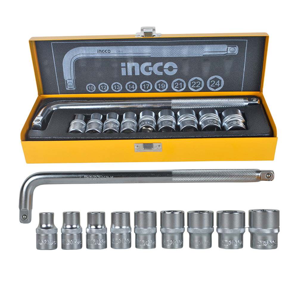 Bộ 10 đầu tuýp tay vặn chữ L 1/2 inch INGCO HKTS12101B dài 10-24mm Chất liệu thép CR-V chịu nhiệt và mạ crôm - Thinksafe
