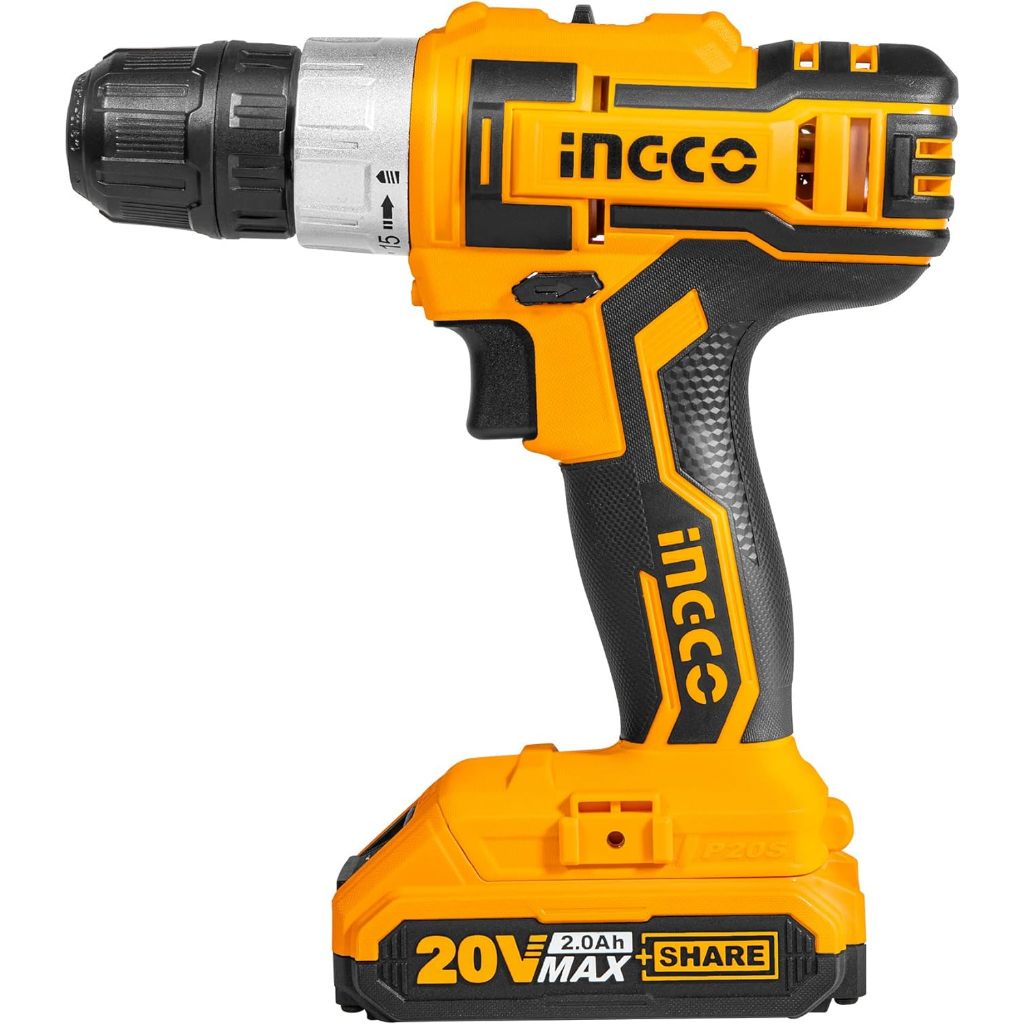 Máy khoan pin 20V INGCO CDLI20024, Tốc độ đa dạng, Khả năng khoan 0.8 đến 10mm, Mô men quay 45nm, kèm pin sạc -Thinksafe