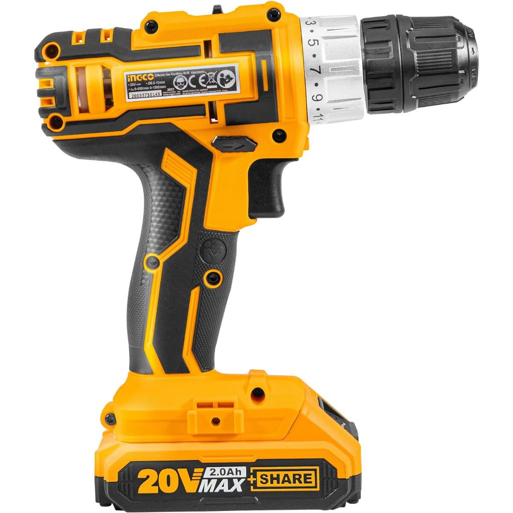 Máy khoan pin 20V INGCO CDLI20024, Tốc độ đa dạng, Khả năng khoan 0.8 đến 10mm, Mô men quay 45nm, kèm pin sạc -Thinksafe