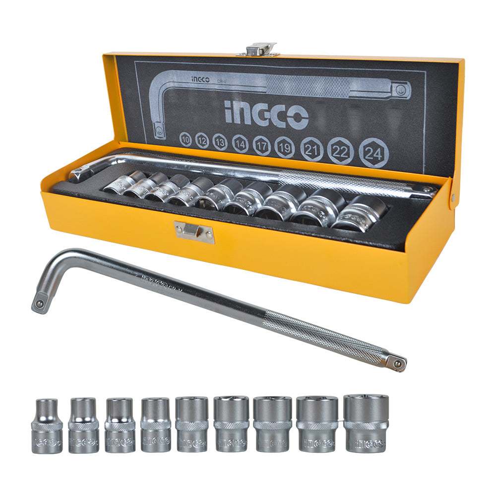 Bộ 10 đầu tuýp tay vặn chữ L 1/2 inch INGCO HKTS12101B dài 10-24mm Chất liệu thép CR-V chịu nhiệt và mạ crôm - Thinksafe