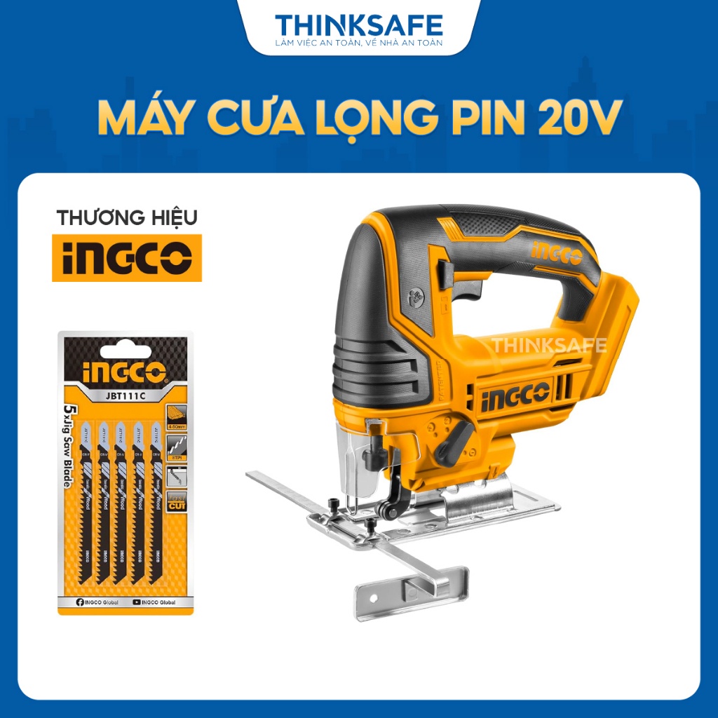 Máy cưa lọng pin 20V INGCO CJSLI8501, cắt kim loại 10mm, cắt gỗ 80mm, kèm 5 lưỡi cưa, không kèm pin sạc - Thinksafe