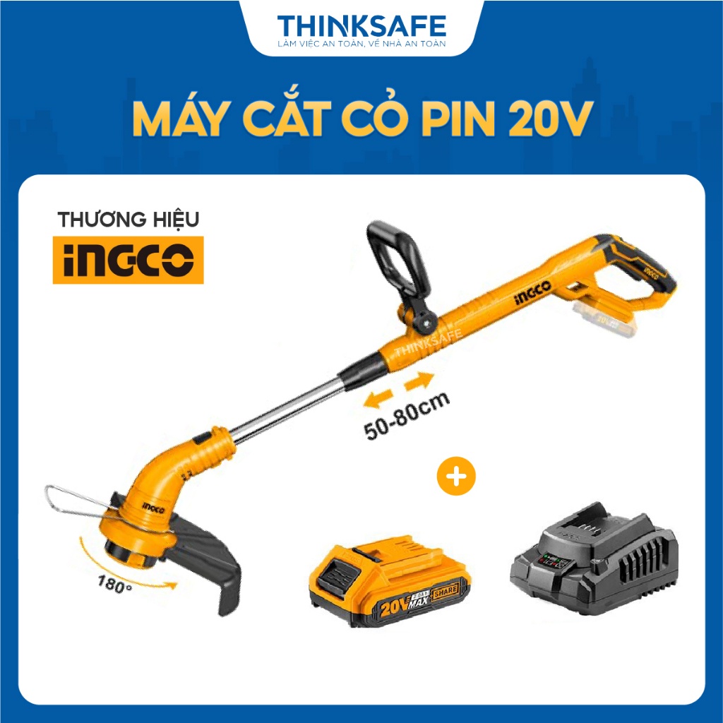 Máy cắt cỏ pin 20V INGCO CGTLI20301, Đường kính cắt 300mm, Chiều dài cần 5m, Kèm pin và sạc nhanh thông minh