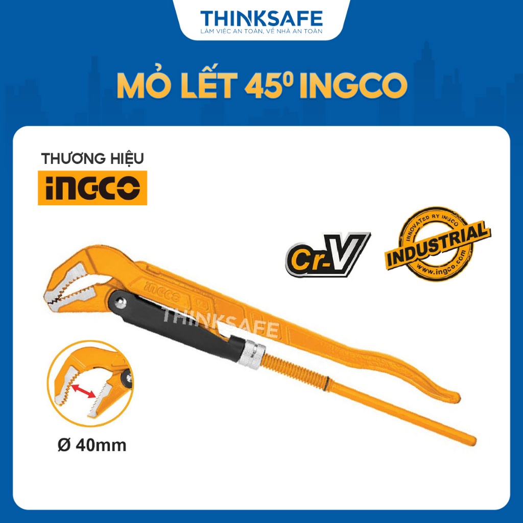 Mỏ lết 45 độ kiểu Thủy Điển INGCO HPW04013, 25mm, Kích thước 1
