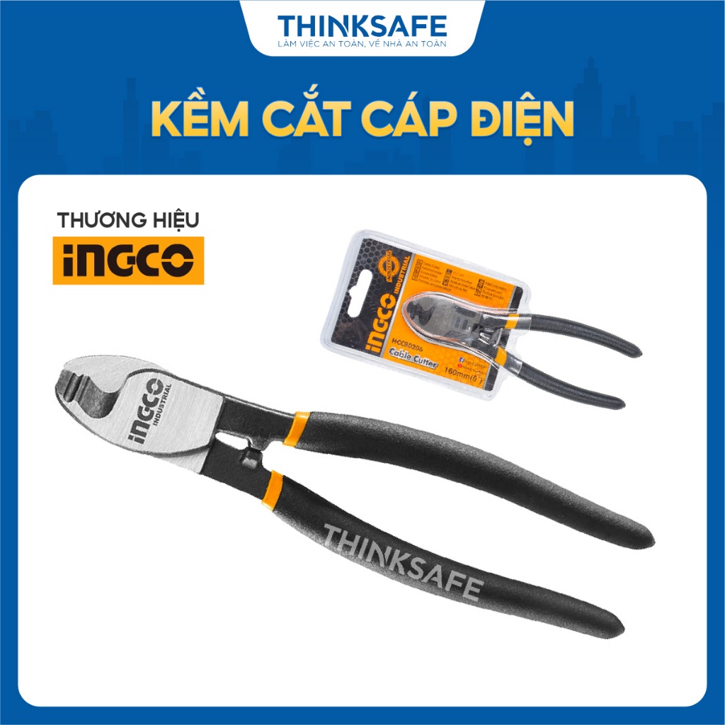 Kìm cắt cáp điện INGCO HCCB0206 Size 6 inch/160mm Thép carbon 55# đen bóng - Thinksafe