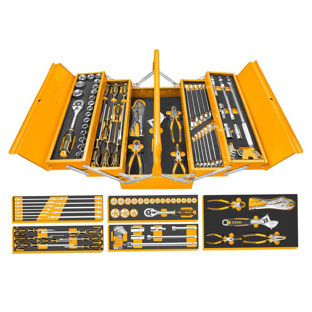 Bộ đồ nghề 59 công cụ INGCO HTCS15591 gồm tay vặn và đầu cắm, kìm, vặn khóa hàm cong Dụng cụ sửa xe máy -Thinksafe