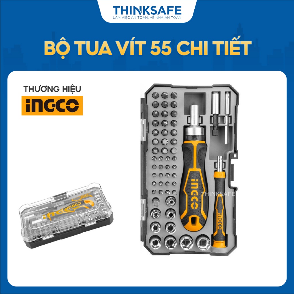 Bộ 8 Dụng Cụ Cầm Tay INGCO HKTH10808 Thước Cuộn, Tua Vít, Mỏ lết, Kìm Cắt, mỏ nhọn, dao rọc, Bút Thử Điện - Thinksafe