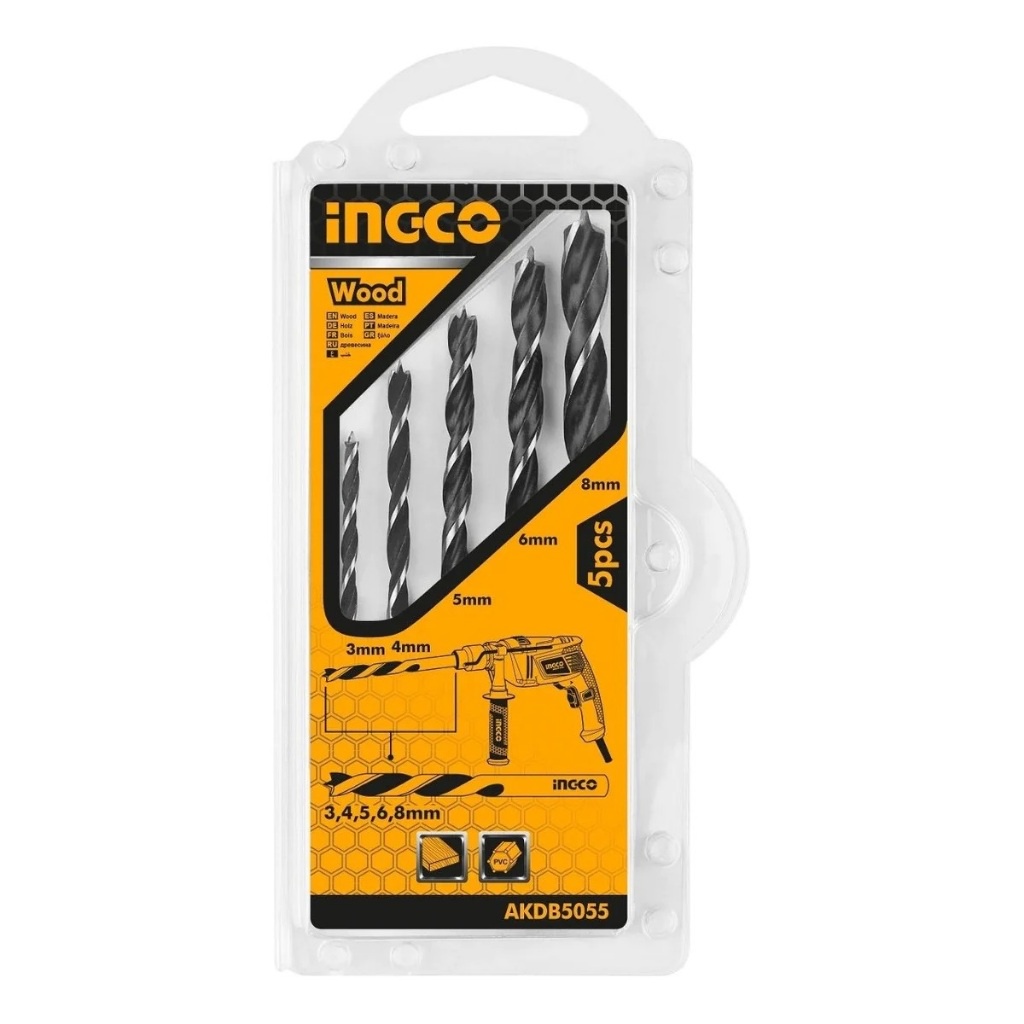 Mũi khoan gỗ INGCO AKDB5055 với 5 kích thước: 3X61, 4X75, 5X86, 6X93, 8X117 - Thinksafe