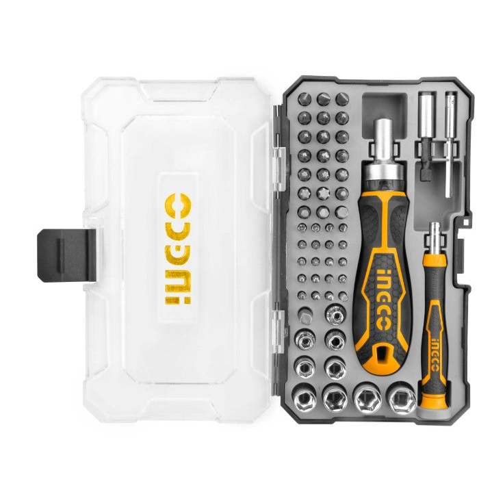 Bộ tua vít 55 chi tiết INGCO HKSDB0558 gồm 21 Mũi Vít 6.35 x 25mm, 20 Mũi Vít Chính Xác, thép crv có từ - Thinksafe