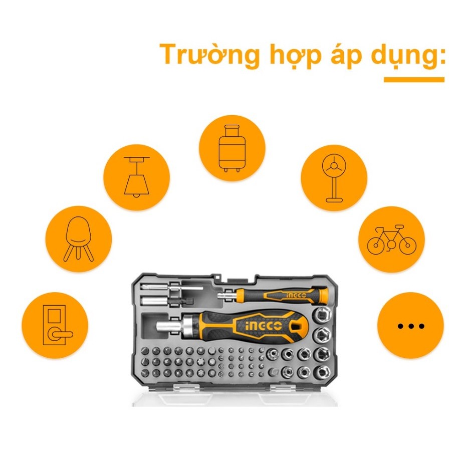 Bộ tua vít 55 chi tiết INGCO HKSDB0558 gồm 21 Mũi Vít 6.35 x 25mm, 20 Mũi Vít Chính Xác, thép crv có từ - Thinksafe