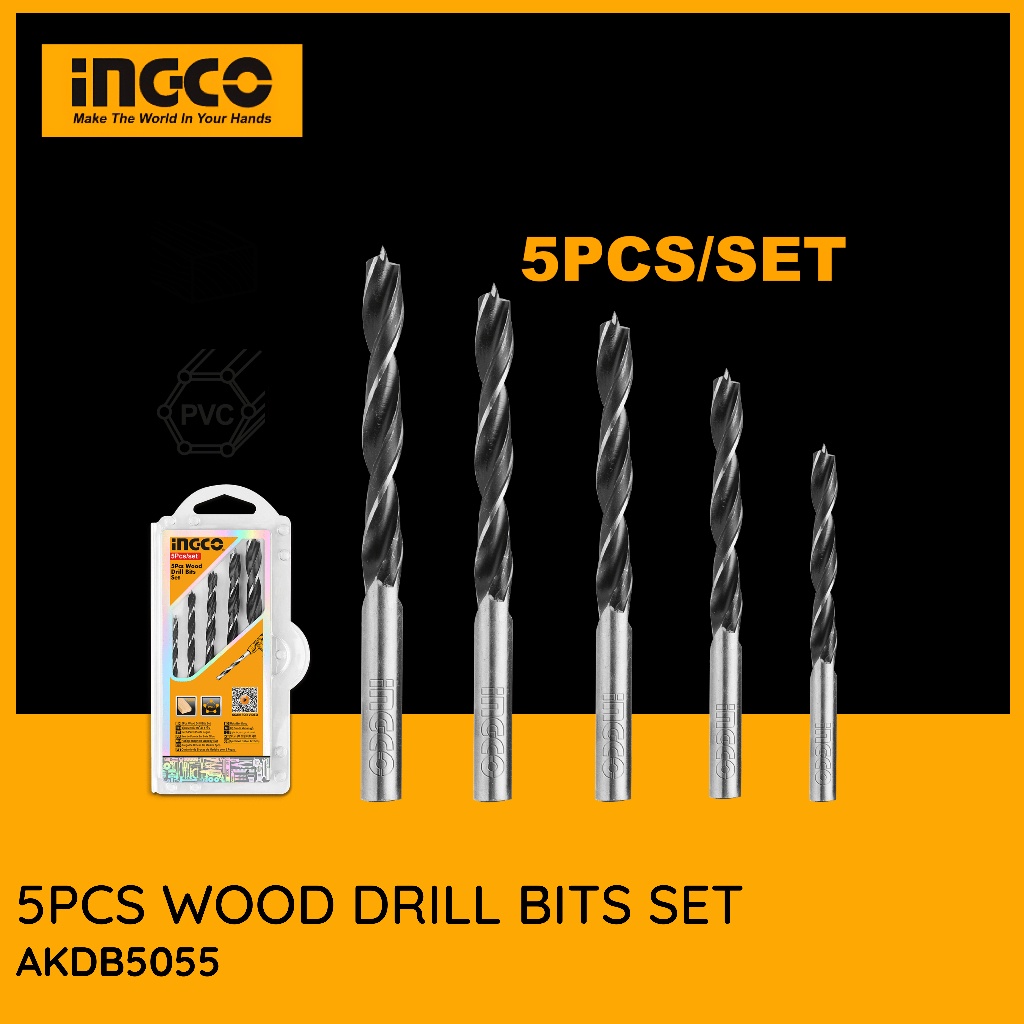 Mũi khoan gỗ INGCO AKDB5055 với 5 kích thước: 3X61, 4X75, 5X86, 6X93, 8X117 - Thinksafe