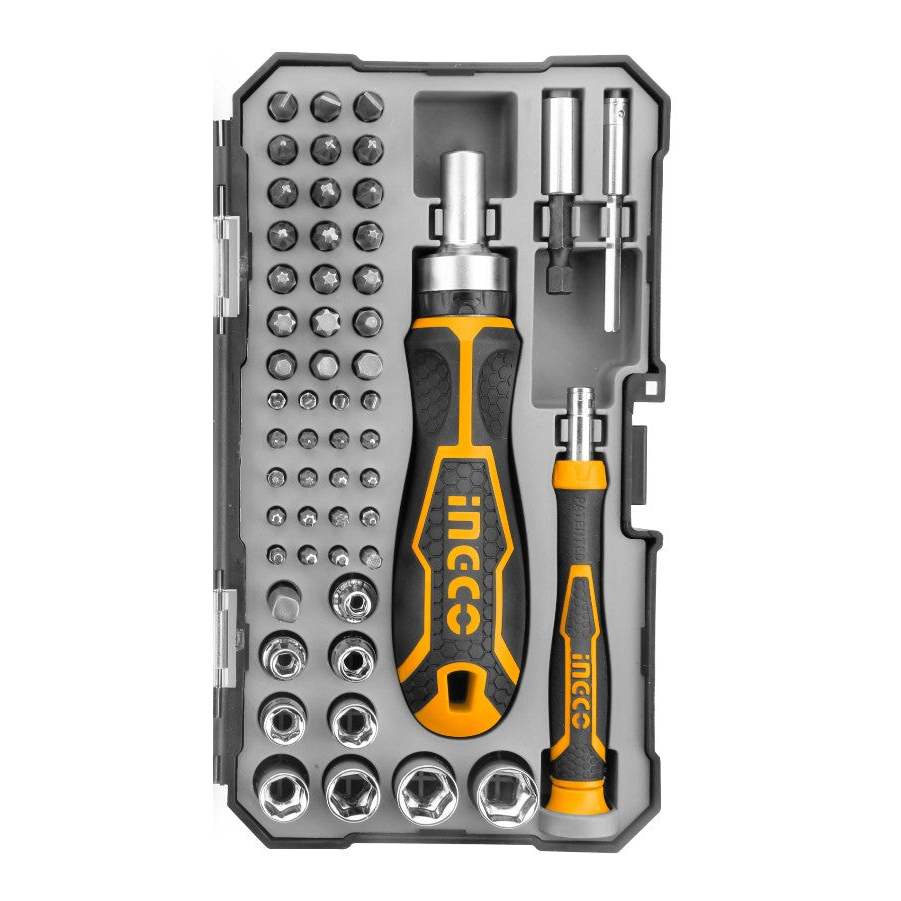 Bộ tua vít 55 chi tiết INGCO HKSDB0558 gồm 21 Mũi Vít 6.35 x 25mm, 20 Mũi Vít Chính Xác, thép crv có từ - Thinksafe