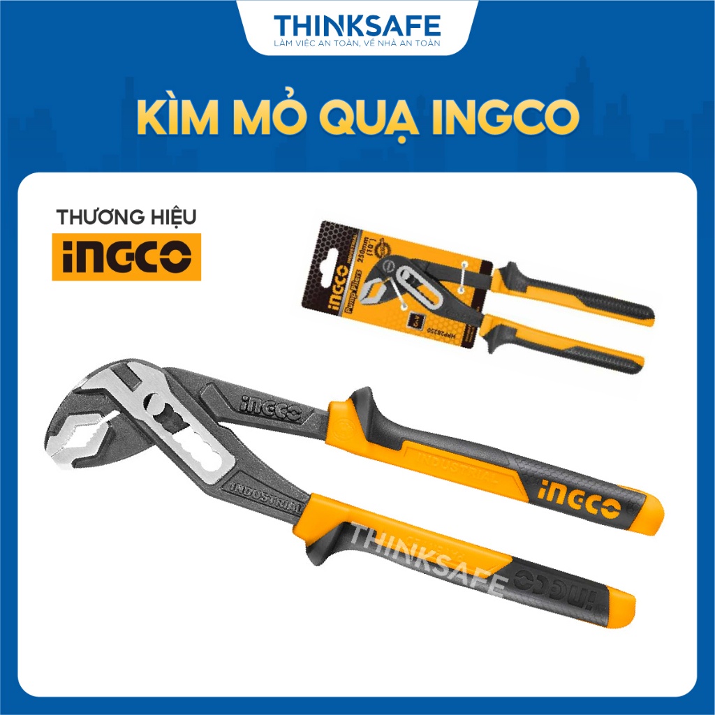 Kềm mỏ quạ INGCO 10 12 16 inch, Miệng mở tối đa 40mm, Chất liệu thép CR-V đen bóng, tay cầm hai màu - Thinksafe