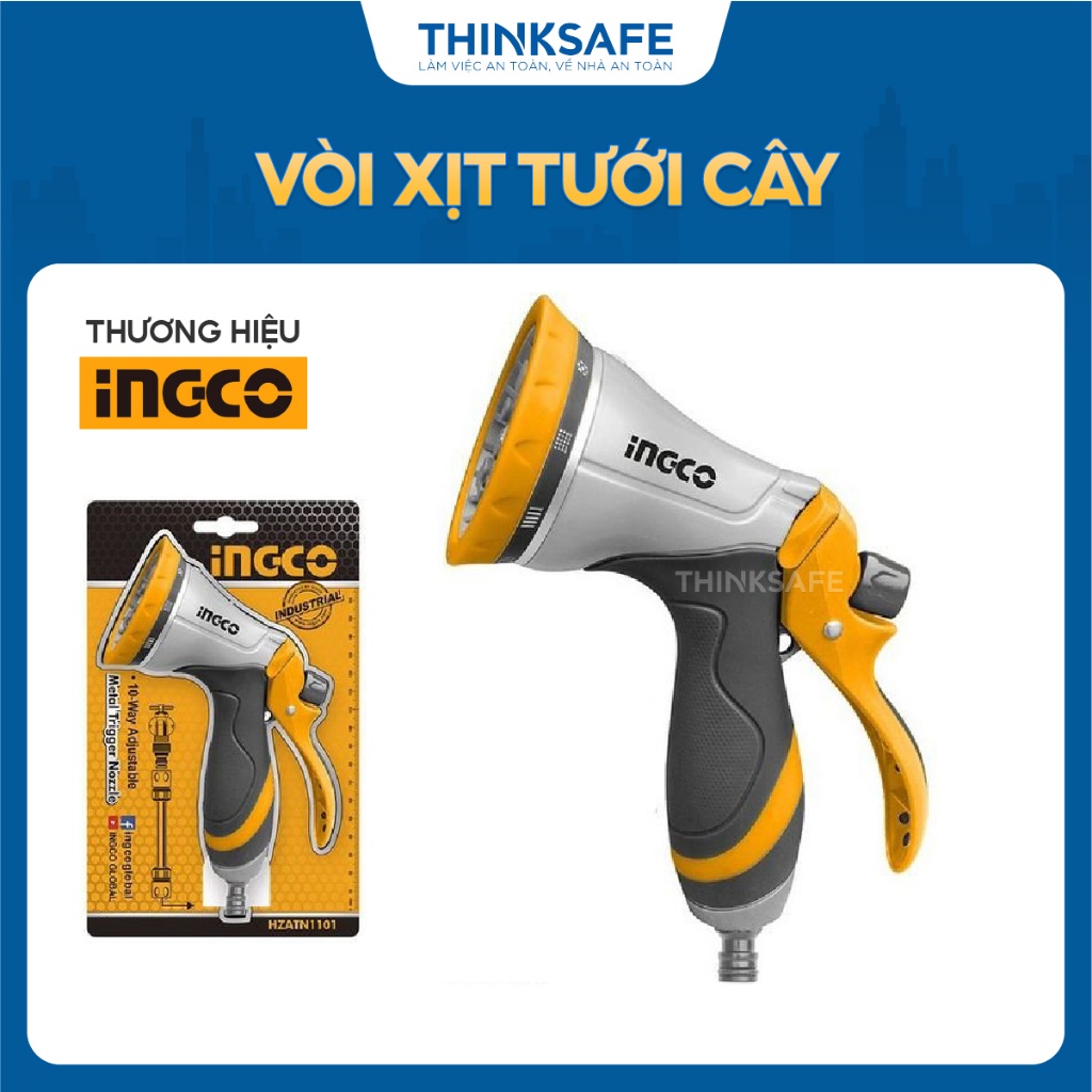 Vòi xịt tưới cây INGCO HZATN1101, 10 chế độ phun, đầu chuyển đổi 3/4 inch, Kích thước nhỏ gọn - Thinksafe