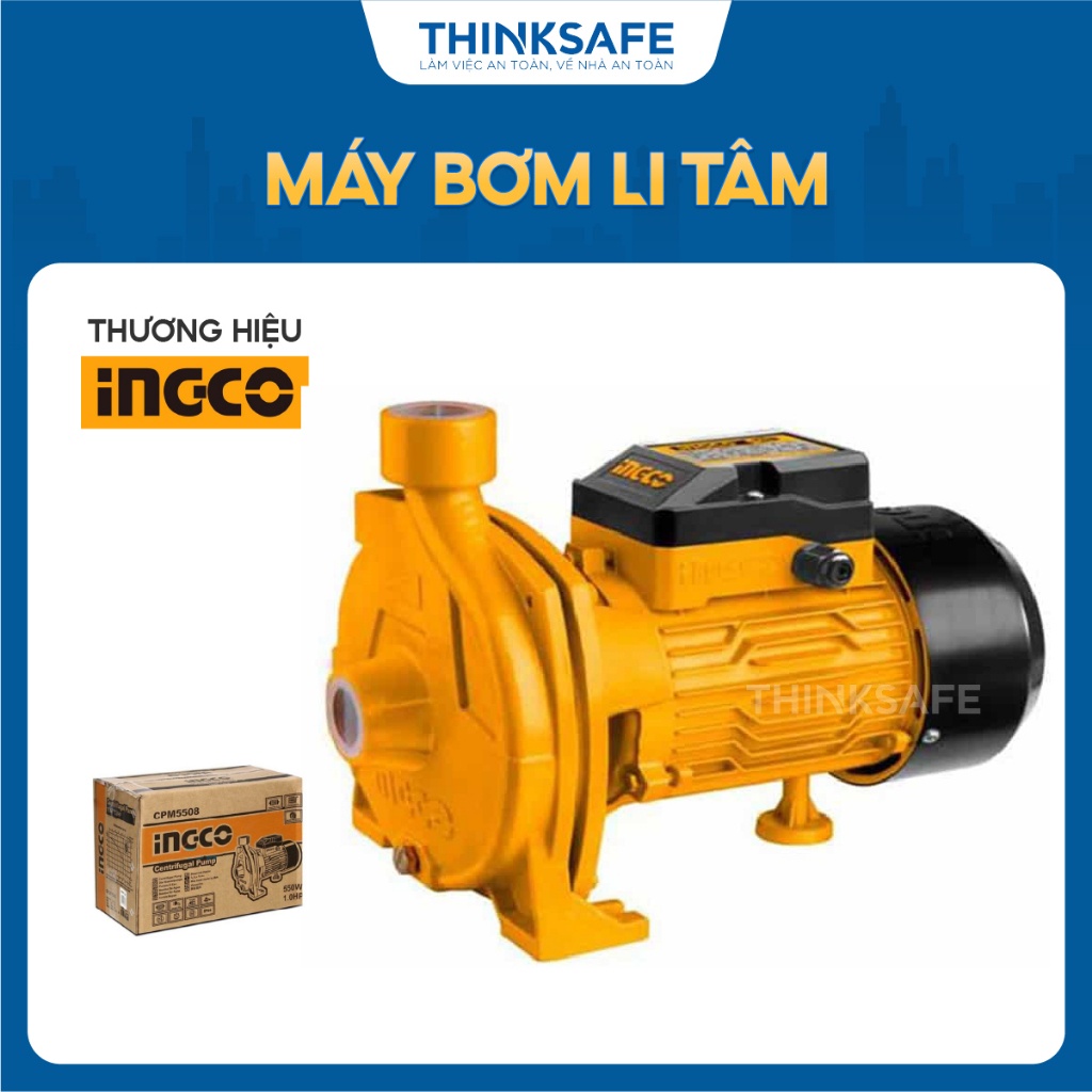 Máy bơm li tâm INGCO công suất 550W - 2200W, Mô tơ dây đồn, chiều dài dây cáp 0.15m Máy bơm nước chính hãng - Thinksafe