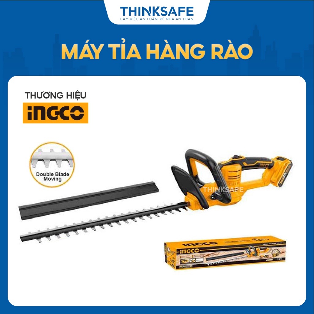 Máy cắt hàng rào 20V INGCO CHTLI20018, Chiều dài lưỡi 18inch, Tốc độ tối đa 140rpm, Không kèm pin và sạc - Thinksafe