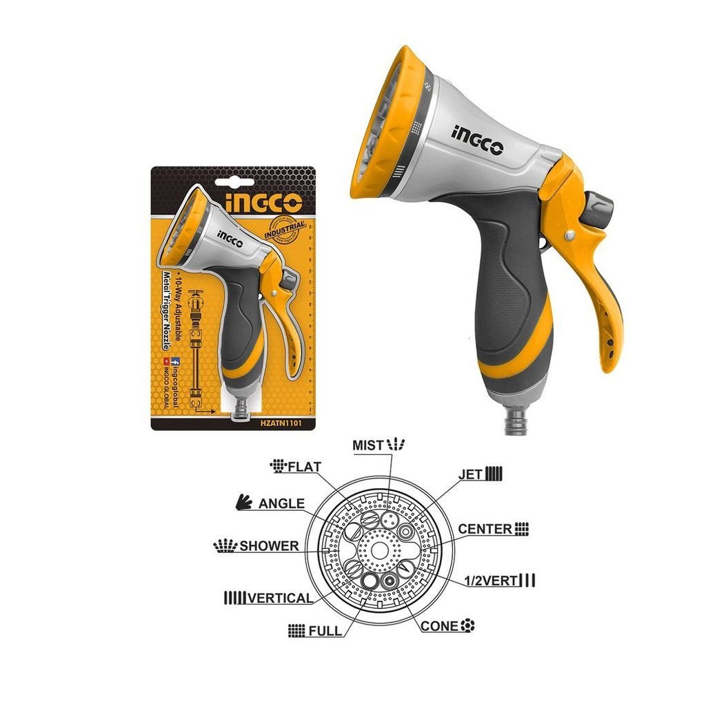 Vòi xịt tưới cây INGCO HZATN1101, 10 chế độ phun, đầu chuyển đổi 3/4 inch, Kích thước nhỏ gọn - Thinksafe