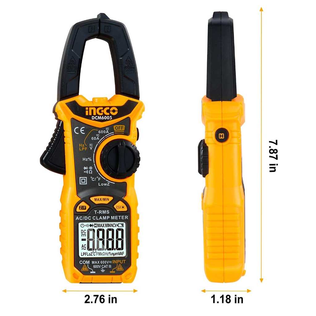 Đồng Hồ Kẹp AC/DC INGCO DCM6005 Hiệu Suất Nhiệt Độ và Điện Áp Một Chiều - Điện Trở, Điện Dung - Thinksafe