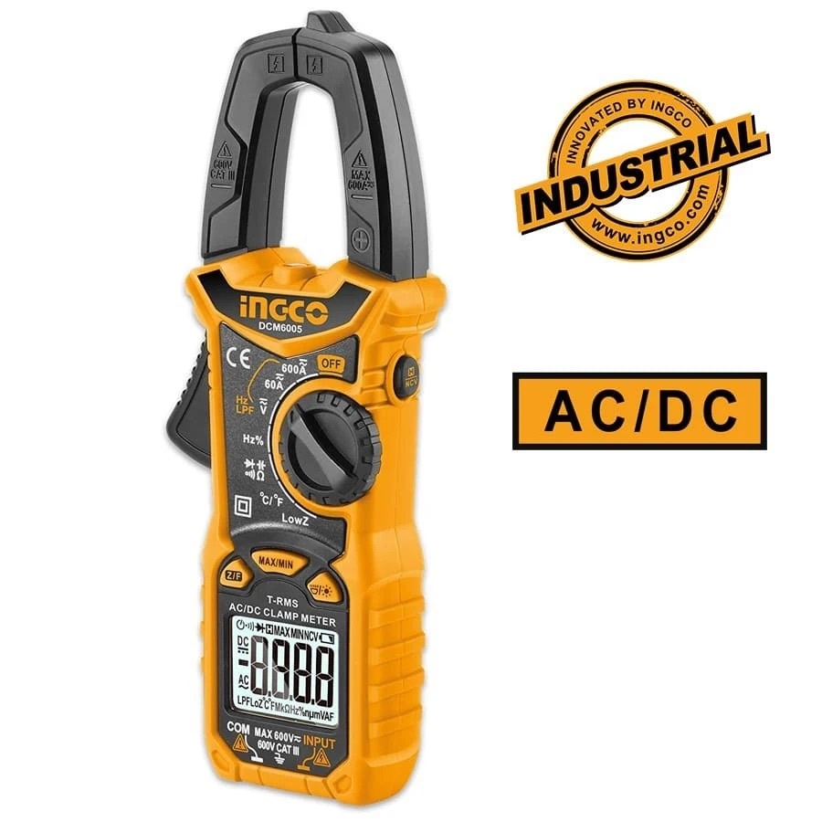 Đồng Hồ Kẹp AC/DC INGCO DCM6005 Hiệu Suất Nhiệt Độ và Điện Áp Một Chiều - Điện Trở, Điện Dung - Thinksafe