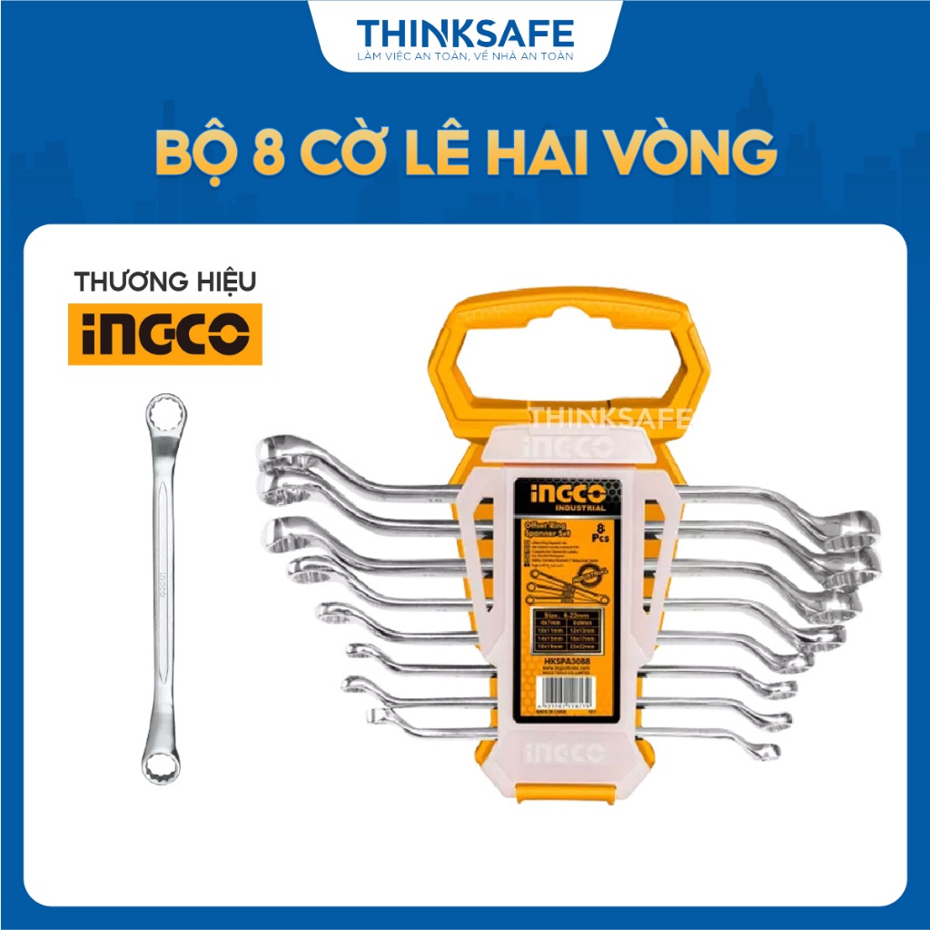 Bộ 8 cờ lê hai vòng 6-22mm INGCO HKSPA3088 Sơn bóng hợp kim - Thinksafe