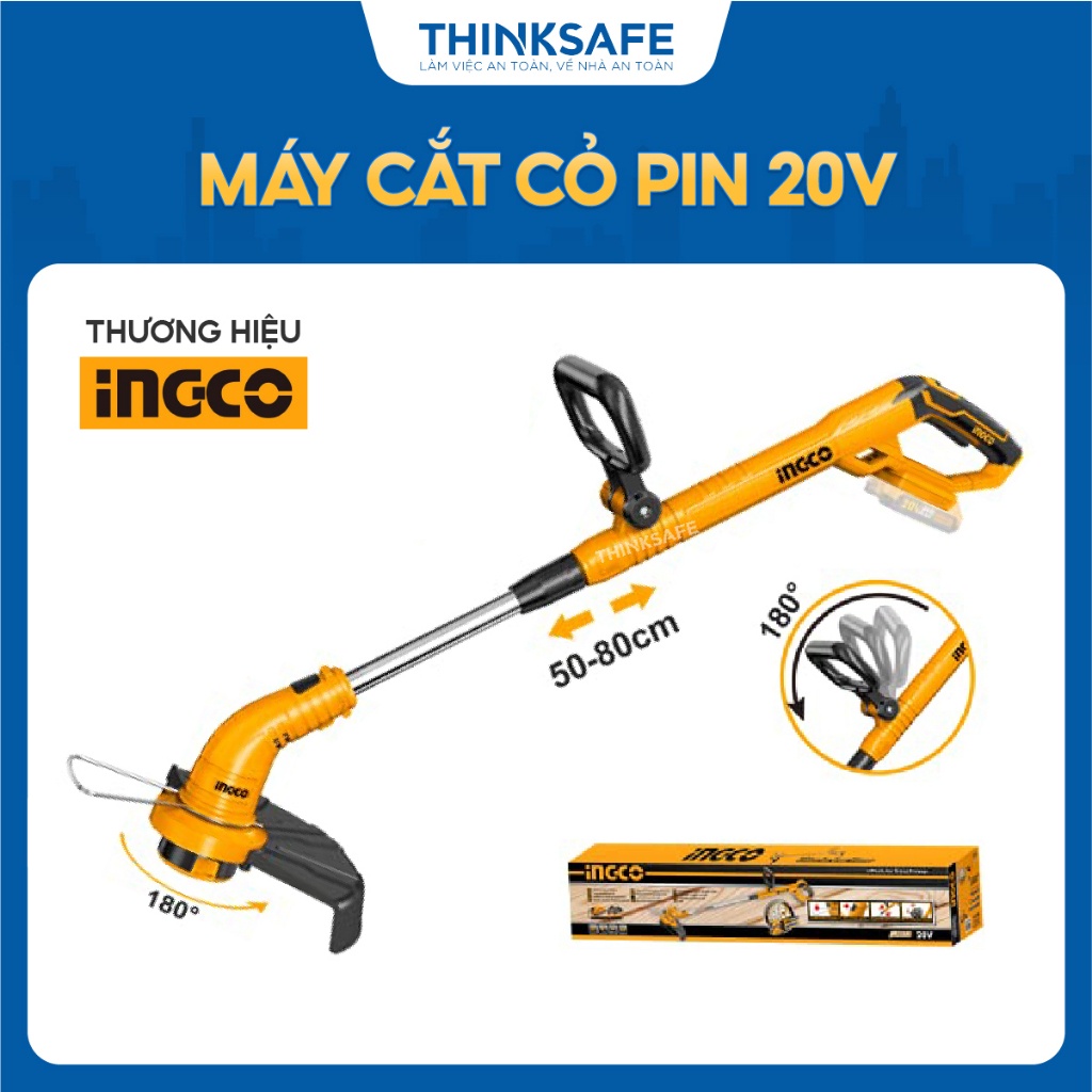 Máy cắt cỏ pin 20V INGCO CGTLI20018, lưỡi cắt 300mm, cây cần 5m - Thinksafe