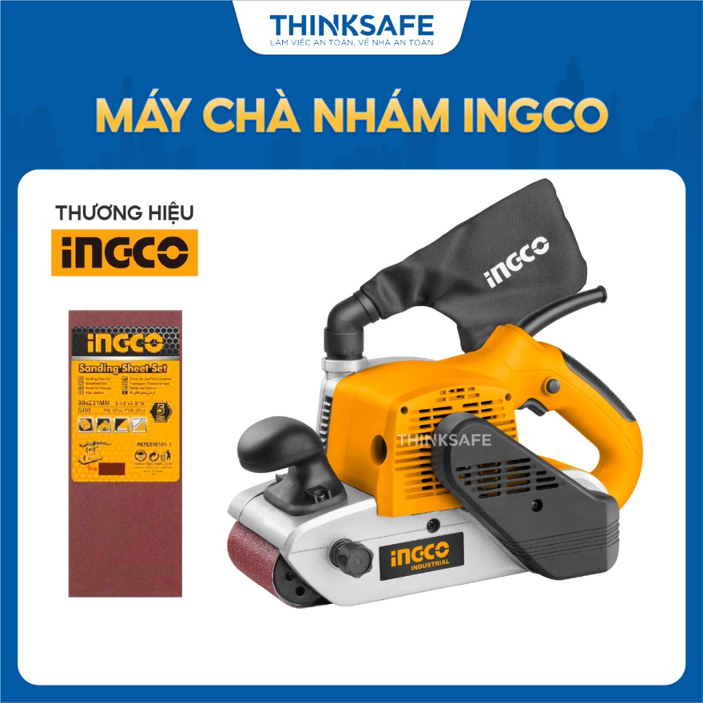 Máy chà nhám INGCO PBS12001 1200W, Tốc độ 500m/phút, Kích thước 610x100mm, Kèm 1 dây nhám - Thinksafe