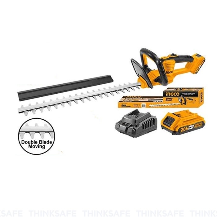 Máy cắt hàng rào pin 20V INGCO CHTLI20461, Lưỡi 450mm, Đường kính cắt 18mm, Kèm 1 pin và 1 sạc - Thinksafe