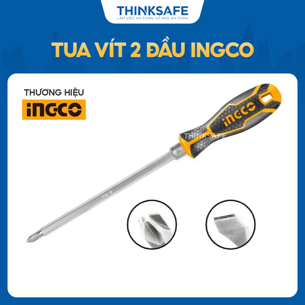 Tua vít 2 đầu INGCO AKISD0201 có từ tính, kích thước 6.35 x160mm, mũi PH2 và SL6, Tay cầm đổi đầu - Thinksafe.