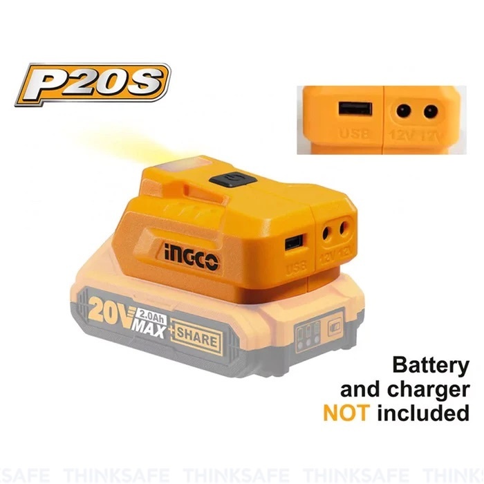 Thiết bị sạc USB 20V INGCO CUCLI2022, Công suất đầu ra 5V/1A 12V/0.5A, Không kèm Pin và sạc - Thinksafe