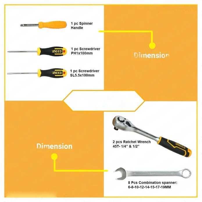 Bộ đồ nghề đa năng INGCO HKTHP21001 gồm 100 dụng cụ Cờ lê, ổ cắm, khớp nối, tua vít, kìm điện, đầu lục giác - Thinksafe