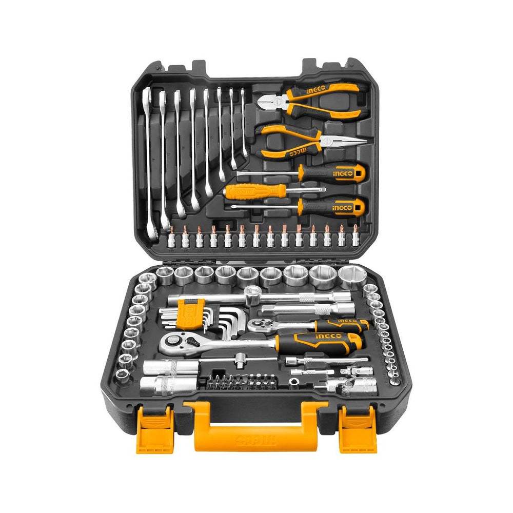 Bộ đồ nghề đa năng INGCO HKTHP21001 gồm 100 dụng cụ Cờ lê, ổ cắm, khớp nối, tua vít, kìm điện, đầu lục giác - Thinksafe