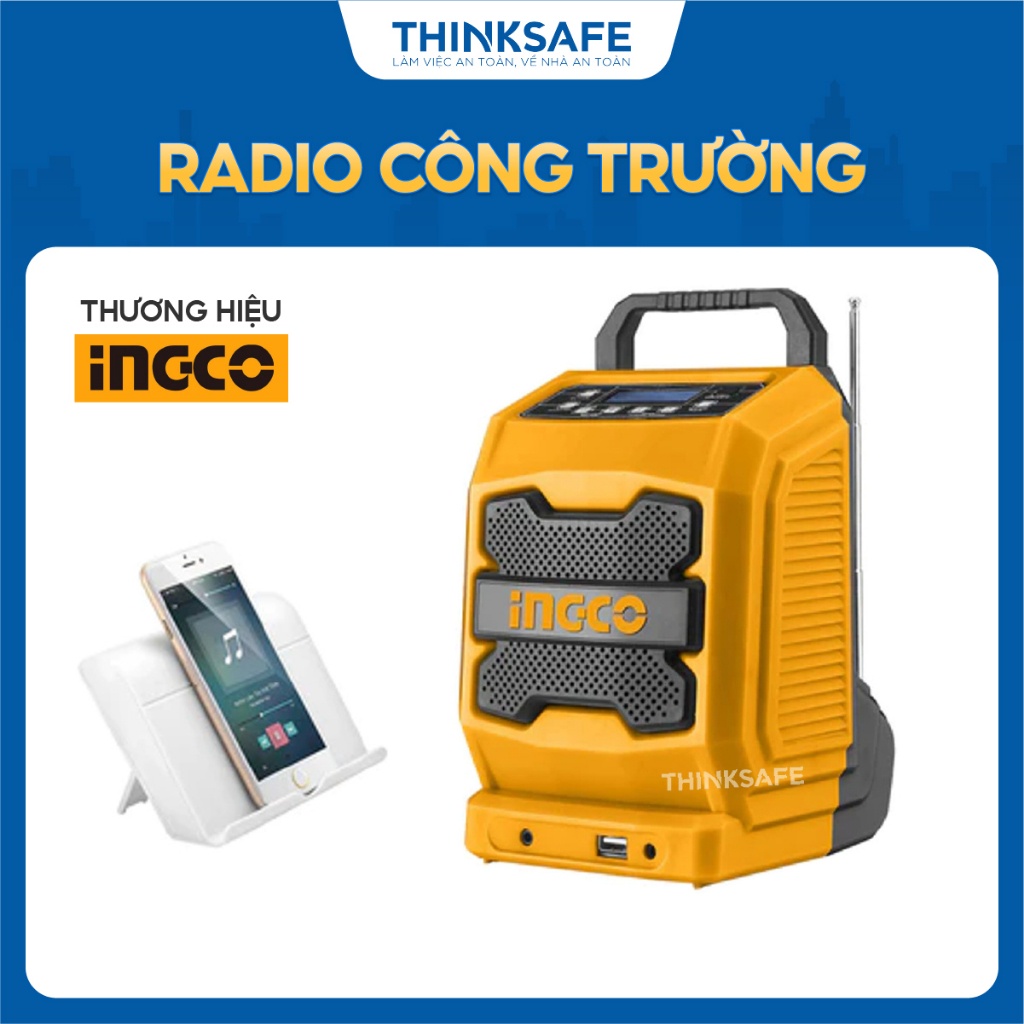Radio công trường pin 20V INGCO CJRLI2001, loa 3W Bluetooth 4.0, không bao gồm pin và bộ sạc - Thinksafe