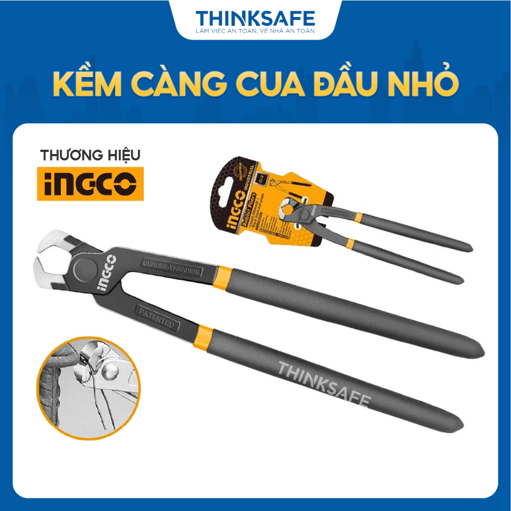 Kềm càng cua đầu nhỏ INGCO HRP02200 8-10 inch Thép Cr-V đen bóng - Thinksafe