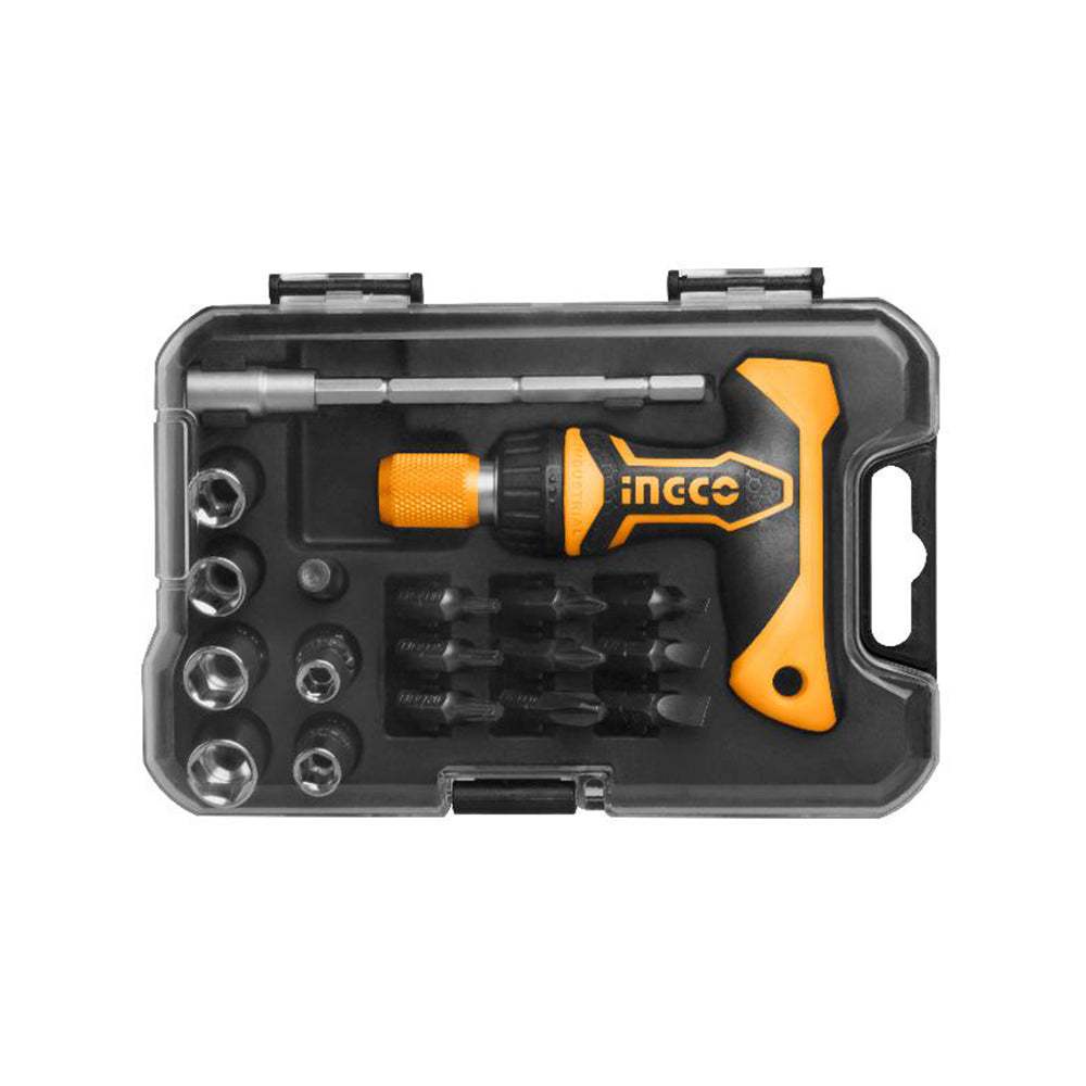 Bộ 18 tua vít chữ T INGCO HKSDB0188 chất liệu crv, tay cầm Ratchet, 6 đầu cắm 1/4inch, 9 đầu vít 6.35x25MM - Thinksafe