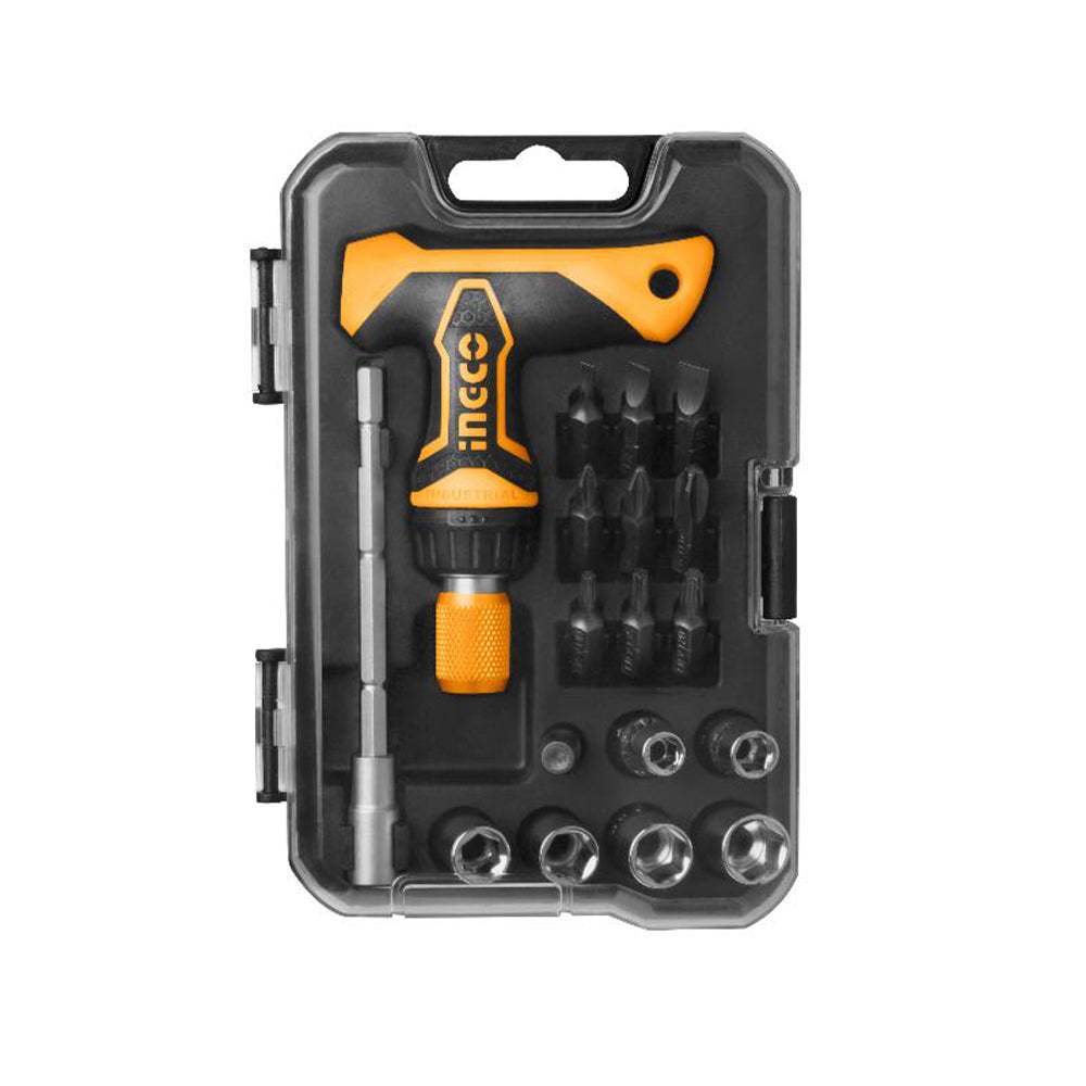 Bộ 18 tua vít chữ T INGCO HKSDB0188 chất liệu crv, tay cầm Ratchet, 6 đầu cắm 1/4inch, 9 đầu vít 6.35x25MM - Thinksafe