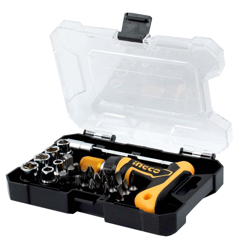 Bộ 18 tua vít chữ T INGCO HKSDB0188 chất liệu crv, tay cầm Ratchet, 6 đầu cắm 1/4inch, 9 đầu vít 6.35x25MM - Thinksafe
