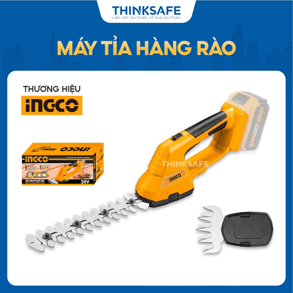 Máy cắt tỉa hàng rào pin 20V INGCO CSTLI2001, lưỡi cắt laser SK5 200mm, cắt tối đa 550mm, di chuyển hai lưỡi - Thinksafe