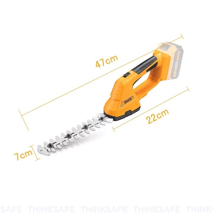Máy cắt tỉa hàng rào pin 20V INGCO CSTLI2001, lưỡi cắt laser SK5 200mm, cắt tối đa 550mm, di chuyển hai lưỡi - Thinksafe