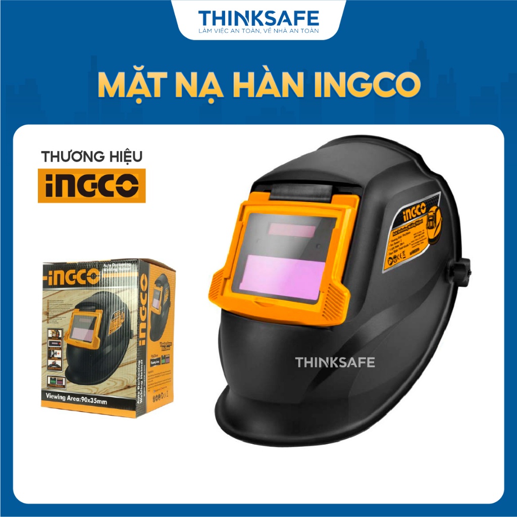 Mặt nạ hàn tự động INGCO AHM009 Vùng quan sát 90×35mm, Kiểm soát bóng râm Không thể điều chỉnh - Thinksafe