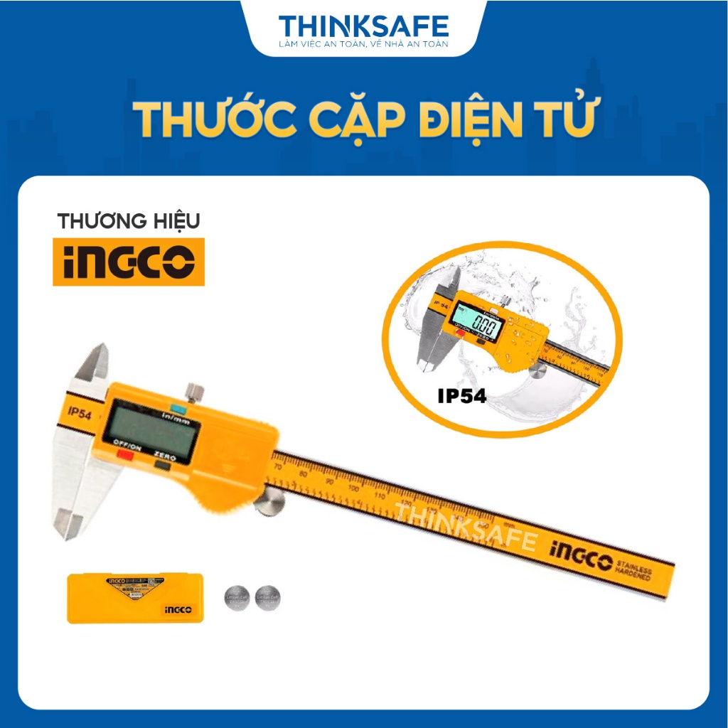 Thước cặp điện tử INGCO HDCD28150 - Vỏ IP54, Pin 3V - Chuyển đổi đơn vị mét/inch ở mọi vị trí - Thinksafe