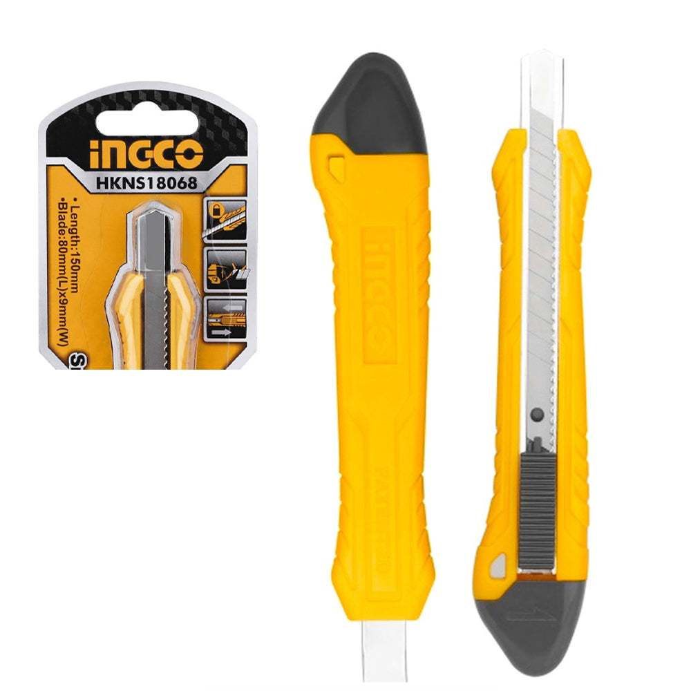 Dao rọc giấy INGCO HKNS18068 - Kích thước lưỡi 9mmx80mm - Khóa tự động - Chiều dài 150mm Thinksafe