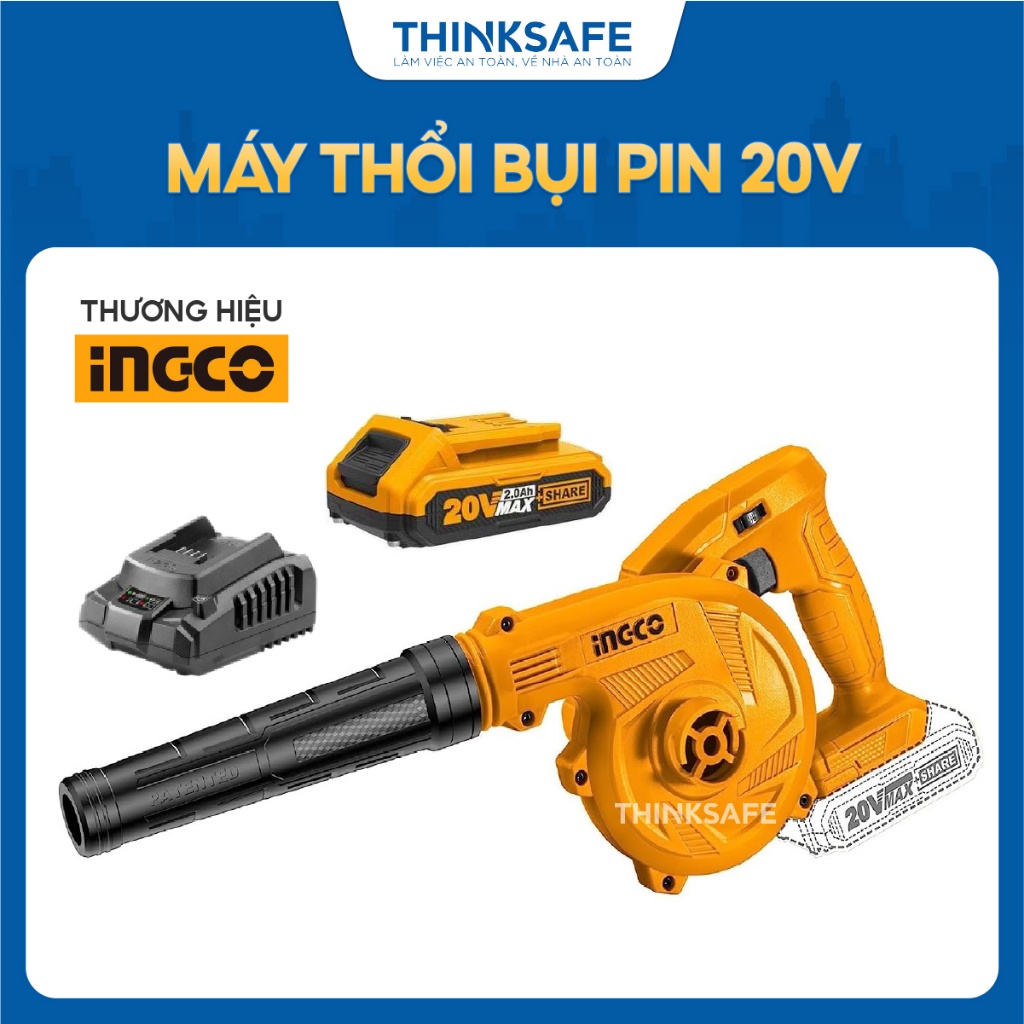 Máy thổi bụi pin 20V INGCO CABLI200181, Lưu lượng khí tối đa 2.7m³/phút, Kèm 1 pin 2.0Ah và 1 sạc - Thinksafe