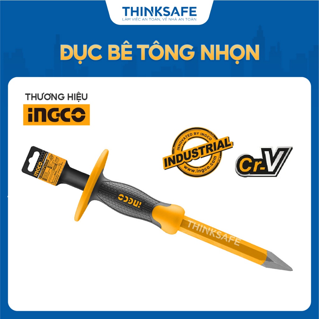 Đục bê tông nhọn INGCO, Rộng đầu 4mm, Tay cầm 16-19mm, Dài 254mm - Thinksafe