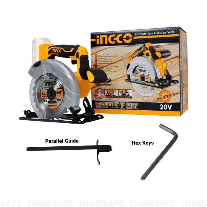 Máy cưa đĩa tròn pin 20V INGCO CSLI1651, Đường kính lưỡi cưa 165mm, Điều chỉnh cắt sâu và nghiêng, Kèm lưỡi cưa 165mm